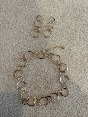 Gold Link Circle Necklace and Earrings Set